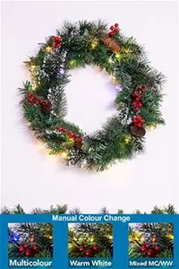 50cm Pre-Lit Decorated Mixed Pine Wreath Warm White/Multicolour Leds