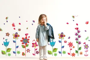 Colorful Flowers Butterflies Decal Wall Stickers Children Kids Girl Wallpaper Stock Clearance