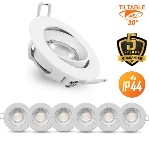 paul russells LED Downlight White Non-Dimmable Tilt Recessed Ceiling Spotlight 4.8W 400 Lumens IP44 Warm White 3000K Pack of 6