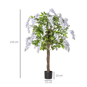 HOMCOM Artificial Realistic Wisteria Flower Tree Faux Plant for Indoor Décor