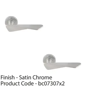 2 PACK - Premium Angle Twist Door Handle Set - Satin Chrome Designer Lever on Round Rose