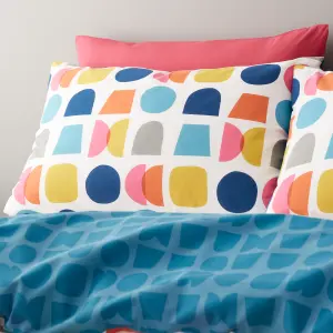 Catherine Lansfield Connect Geo Reversible Duvet Cover Set with Pillowcases Teal