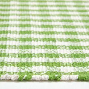 Homescapes Cotton Gingham Check Rug Hand Woven Green White, 60 x 90 cm