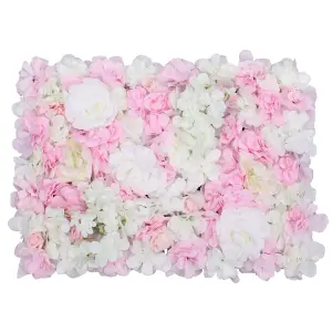 Artificial Flower Wall Backdrop Panel, 60cm x 40cm, White & Dusty Rose