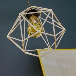 ValueLights Diablo Pair of Modern Geometric White Metal Basket Cage Ceiling Pendant Light Shades