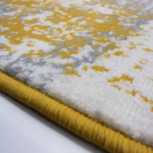 Yellow Ochre Grey Distressed Abstract Living Room Rug 80x150cm