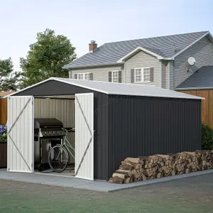 Birchtree 10X12FT Metal Garden Shed Apex Roof With Free Foundation Storage House Anthracite