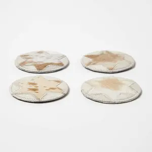 Homescapes Brown Star Round Leather Coasters Set of 4