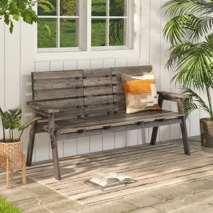 Costway Garden Wood Bench w/ Foldable Middle Table Outdoor 2-3 Person Slatted Seat Bench