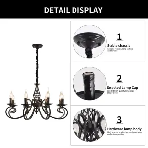 Garwarm Black 8 Lights French Country Chandelier Vintage Iron Pendant Light