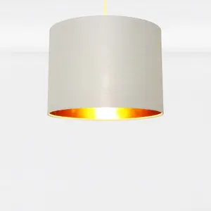 First Choice Lighting Set of 2 Grey Cotton Gold Lining 25cm Pendant Lightshade