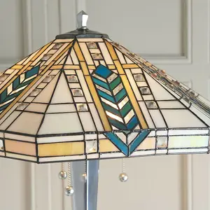 1.6m Tiffany Multi Light Floor Lamp Aluminium & Stained Glass Shade i00020