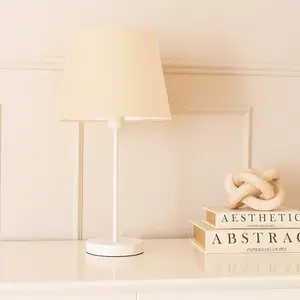 ValueLights Charles White Single Stem Table Lamp with Beige Tapered Lamp Shade and LED Bulb