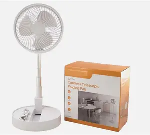 MantraRaj Cordless Telescopic Folding Fan USB Rechargeable Compact Design For Adjustable Height Air Circulator Floor Fan(White)