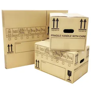 10 x Cardboard Storage House Moving Boxes 18x12x10" Packing Cartons With Carry Handles, Room List