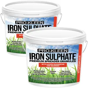 Pro-Kleen Iron Sulphate Spreader Granules, Covers up to 100m2, For Grass Green Up, Ferrous Sulphate Dry Powder 2x 2.5kg