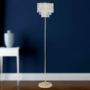 First Choice Lighting Pair of Cascada Gold and Acrylic Crystal Jewelled Floor Lamp