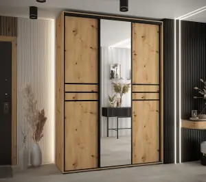  Cannes XI Mirrored Sliding Door Wardrobe W180cm - Elegant Oak Artisan Storage for Ample Wardrobes