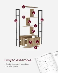 VASAGLE Bookshelf, Storage Shelf, Large Bookcase with Doors, 4 Shelves, Steel Structure, Industrial, Toasted Oak Colour and Black