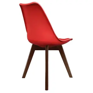 Soho Red Plastic Dining Chair with Squared Dark Wood Legs