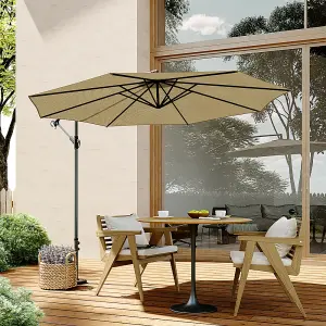 3M Large Rotatable Garden Sun Shade Cantilever Parasol Patio Hanging Banana Umbrella Crank Tilt No Base, Khaki