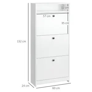 HOMCOM Shoe Storage Cabinet Footwear Organiser Space-saving w/ 3 Drawers -White