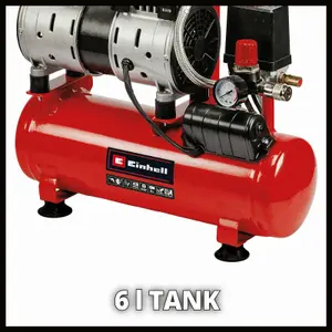 Einhell Silent Oil Free Air Compressor 57dB 79l/min 6L Portable 8 Bar Corded Electric 550W TE-AC 110/6 Silent Plus