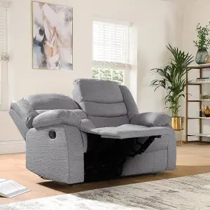 Sorrento Grey Fabric Sofa Suite Manual Reclining Sofa Set 3 + 2 Seater Sofas With Drinks Tray High Back