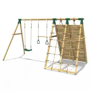 Rebo Beat The Wall Wooden Swing Set with Double up & Over Climbing Wall -Pinnacle