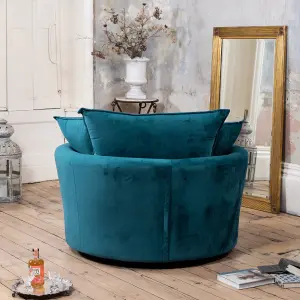 Havana Velvet Fabric Swivel Based Base Cuddle Chair - Teal