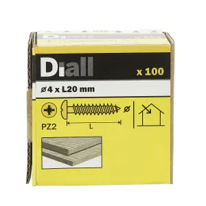 Diall PZ Pan head Yellow-passivated Steel Wood screw (Dia)4mm (L)20mm, Pack of 100