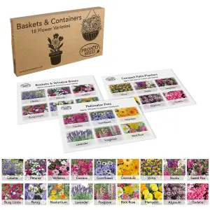 Pronto Seed Bumper Baskets & Containers Flower Seed Variety Pack.  18 Varieties, Over 1400 Seeds