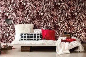 Galerie Feel Red Flocked Velvet Elephant Leaf Wallpaper Roll