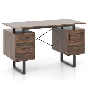 COSTWAY 2 Drawers Computer Desk Modern Vanity Table with Floating Desktop