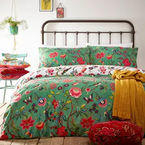 Rufus Cotton Blend, Polyester Floral Duvet Cover Set with Pillowcases Verdi / Super King - 2 Standard Pillowcases