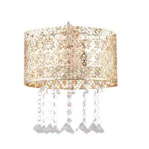 First Choice Lighting Set of 2 Gold Cut Out Jewelled Easy Fit Light Shades