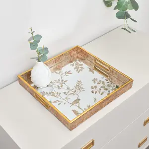 Melody Maison Gold Printed Mirrored Tray - 34cm x 34cm