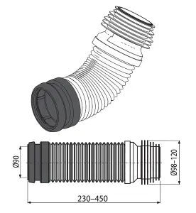 Alcaplast 90/110mm Toilet Elbow Flexi Waste Connector Universal Range Plastic Flexible