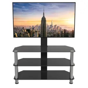 AVF Black Glass 90cm TV stand with TV Mounting Column