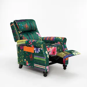 Fabric Green Patchwork Mary Manual Recliner Chair