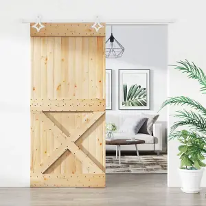 Berkfield Sliding Door with Hardware Set 95x210 cm Solid Wood Pine