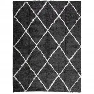 Shaggy Rug PAMPLONA High Pile Modern Black and Cream 300x400 cm