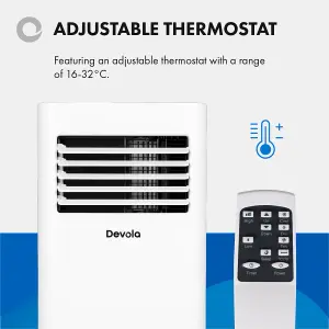 Devola Portable Air Conditioner 9000 BTU Energy Efficient Dehumidifier Function, Remote Control, Timer, Sleep Mode, White