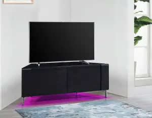 MDA Designs CORVUS Corner-Friendly Black Cabinet with BeamThru Glass Doors for Flat Screen TVs up to 50" with LED Lights