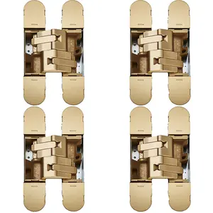 4 PACK - 3D Flush Faced Concealed Cabinet Hinge - 180 Degree Opening Wardrobe SATIN BRASS