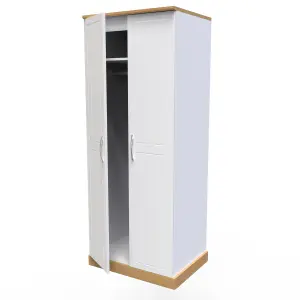 Whitby 2 Door Wardrobe with Shelf & Hanging Rail in White Ash & Oak (Ready Assembled)