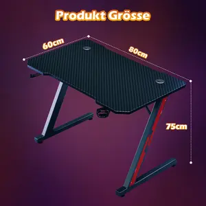 Ergonomic Gaming Computer Desk Black / 75cm H x 80cm W x 55cm D