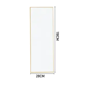 Rectangular Over Door Full Length Framed Mirror Wall Mounted Mirror Gold 28 cm x 118 cm