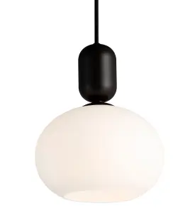 Nordlux Notti Indoor Bedroom Dining Kitchen Office Hallway Pendant Ceiling Light with White Opal Glass in Black