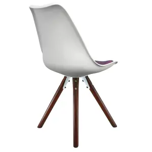 Soho White & Aubergine Plastic Dining Chair with Pyramid Dark Wood Legs